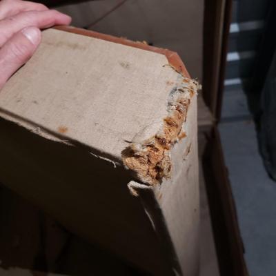 Vintage English Canvas/Wood Trim Trunk (1020BR-KD)