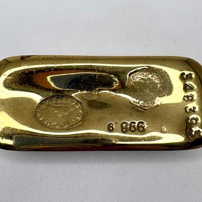 Vintage 1970s MONIQUE GERBER Bronze Fake Gold Bar Paperweight