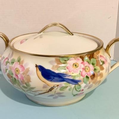 Early 1900s Morimura Brothers Nippon Covered Dish Blue Birds