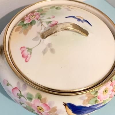 Early 1900s Morimura Brothers Nippon Covered Dish Blue Birds