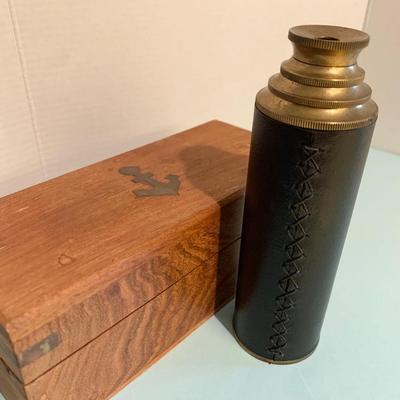 Brass Telescope In Wood Box