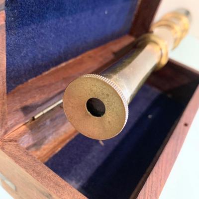 Brass Telescope In Wood Box