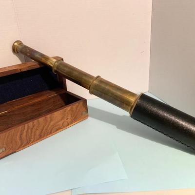 Brass Telescope In Wood Box