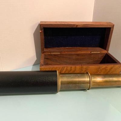 Brass Telescope In Wood Box