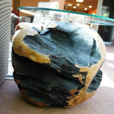 Carved Rustic Heavy Wood Root Ball End Table