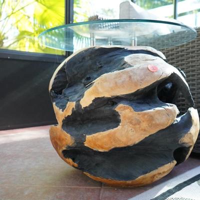 Carved Rustic Heavy Wood Root Ball End Table