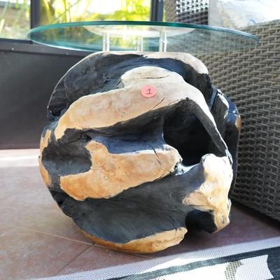 Carved Rustic Heavy Wood Root Ball End Table