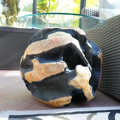 Carved Rustic Heavy Wood Root Ball End Table