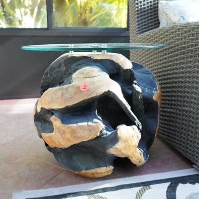 Carved Rustic Heavy Wood Root Ball End Table