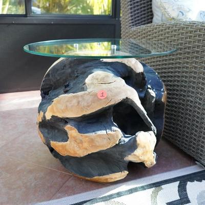 Carved Rustic Heavy Wood Root Ball End Table
