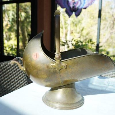 Victorian Brass Coal Ash Helmet Style Scuttle