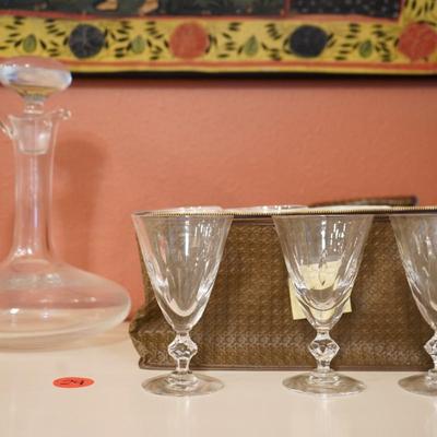 Vintage Crystal Wine Glasses and Ravenscroft Crystal Swan Decanter w/ Stopper