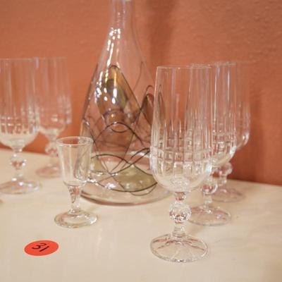 Crystal Wine Set w/ Abstract Mosaic Designed Decanter