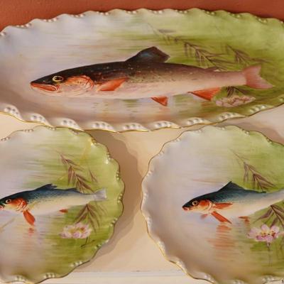 Antique Limoges Porcelain Fish Service 11 Piece Set