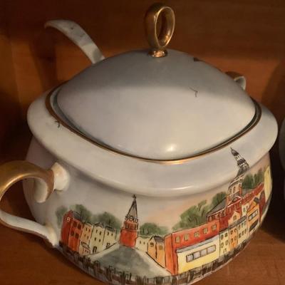 Vintage Maryland Political Gift Hand Painted Annapolis Tea Set / Soup Tureen