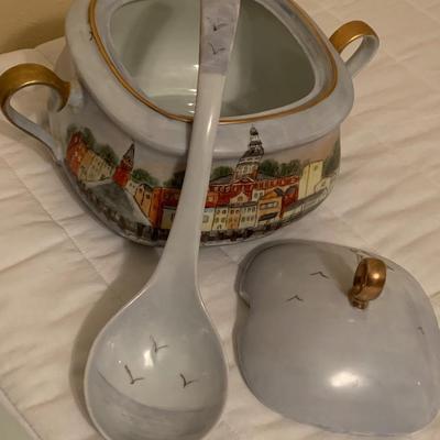 Vintage Maryland Political Gift Hand Painted Annapolis Tea Set / Soup Tureen