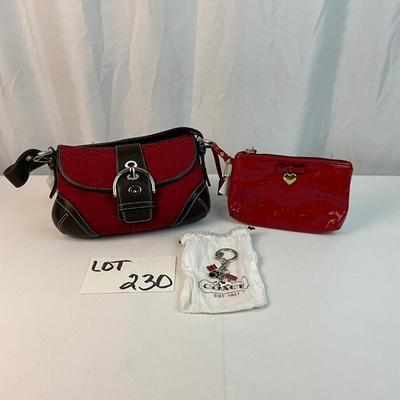 Lot E 230 NWT Coach Signature SoHo Hobo Shoulder Bag Patent Leather Wristlet and Dog Keychain