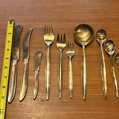 142 Pc. Vintage MCM VU Brass Flatware Set In Original Wood Box