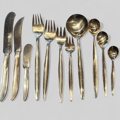 142 Pc. Vintage MCM VU Brass Flatware Set In Original Wood Box
