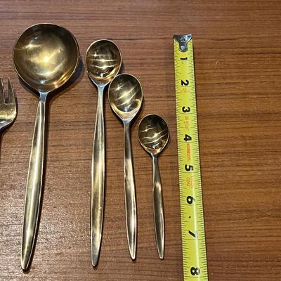 142 Pc. Vintage MCM VU Brass Flatware Set In Original Wood Box