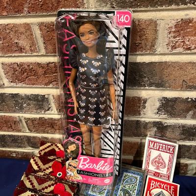 Various Toy Items - Barbie, MCM Figurine, Vintage Playing Cards, Mini Supermarket Carriage