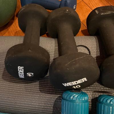 Hand Weights, Yoga Mats, Gym Ball