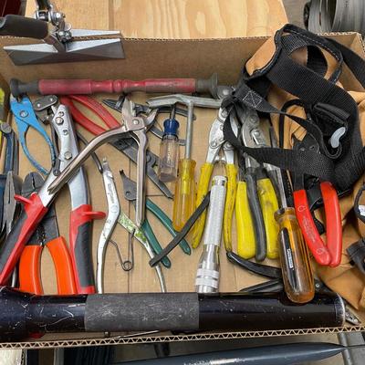 Box of Lots of hand tools/Maglights/Pliers etc. 20+ pcs.