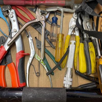 Box of Lots of hand tools/Maglights/Pliers etc. 20+ pcs.