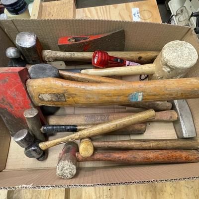 Box of hammers/mallets/hatchets