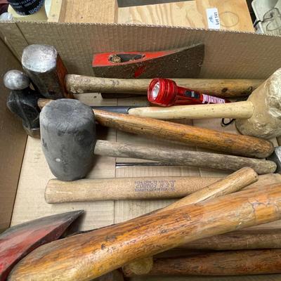 Box of hammers/mallets/hatchets