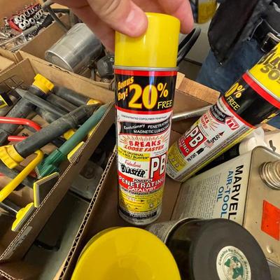 Box of misc. auto sprays/lubricants/Freezemeter/WD40 & More
