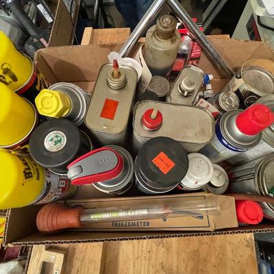 Box of misc. auto sprays/lubricants/Freezemeter/WD40 & More