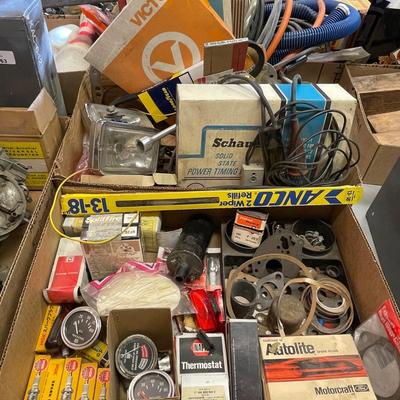 2 Box Lot Auto stuff - Belts/Gaskets/lights/gauge
