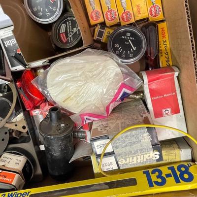 2 Box Lot Auto stuff - Belts/Gaskets/lights/gauge