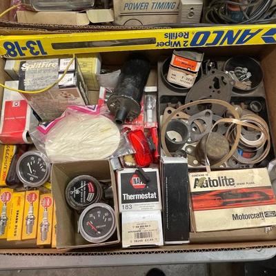 2 Box Lot Auto stuff - Belts/Gaskets/lights/gauge