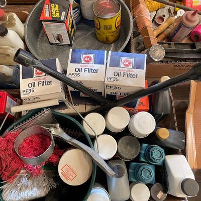 Box of Oil/Filters/Oil Pan/Lug Wrench/bucket/oil filter tool & Auto Supplies