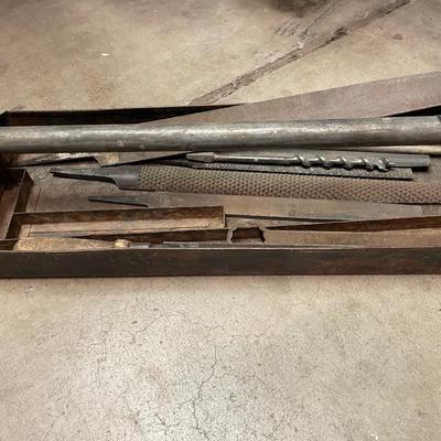 Tray of metal files couple large drill bits - handled tool tray