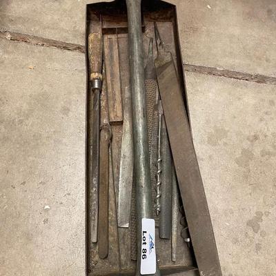 Tray of metal files couple large drill bits - handled tool tray