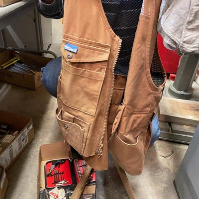 Box of Tools / Sockets / Saw/ Work Apron / Hammer