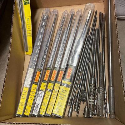 Box of large Extra Long Drill Bits - Irwin & Others