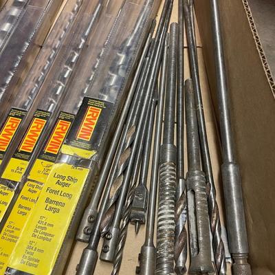 Box of large Extra Long Drill Bits - Irwin & Others