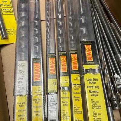 Box of large Extra Long Drill Bits - Irwin & Others