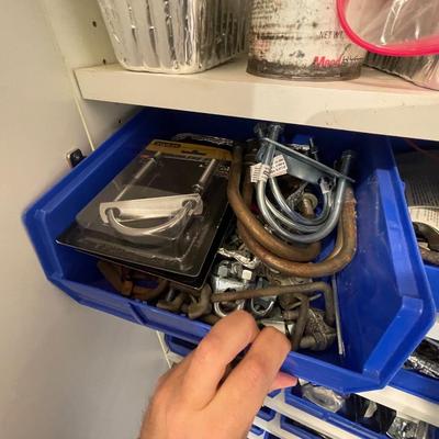 Lot of 30 bins of various hardware - lots here & some large hardware