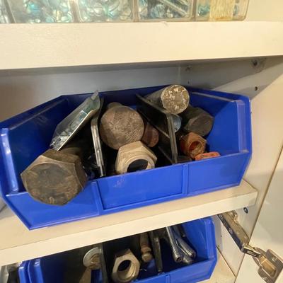 Lot of 30 bins of various hardware - lots here & some large hardware