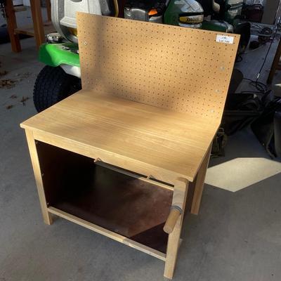Wood Mini Kids Size Work Bench - pegboard backing/shelf below