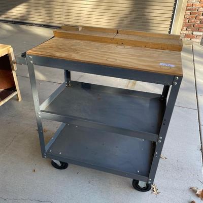Metal rolling shop Cart w/wood top