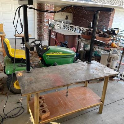 Custom Steel 2 tiered work table w/power