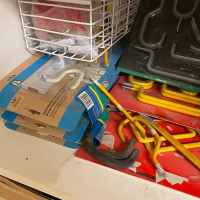 2 Shelves Full of Various Metal Hanging Hooks - Mostly New / DOZENS