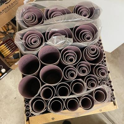 Wood Grape Crate of sanding paper rolls/tubes