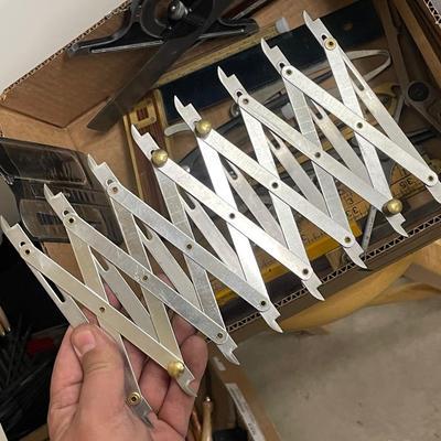 Box of about 18 Small Measuring Tools/Calipers/T-square